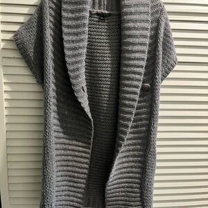 THEORY Light Grey Sleeveless Chunky Knit Cardigan Sweater SIZE SMALL